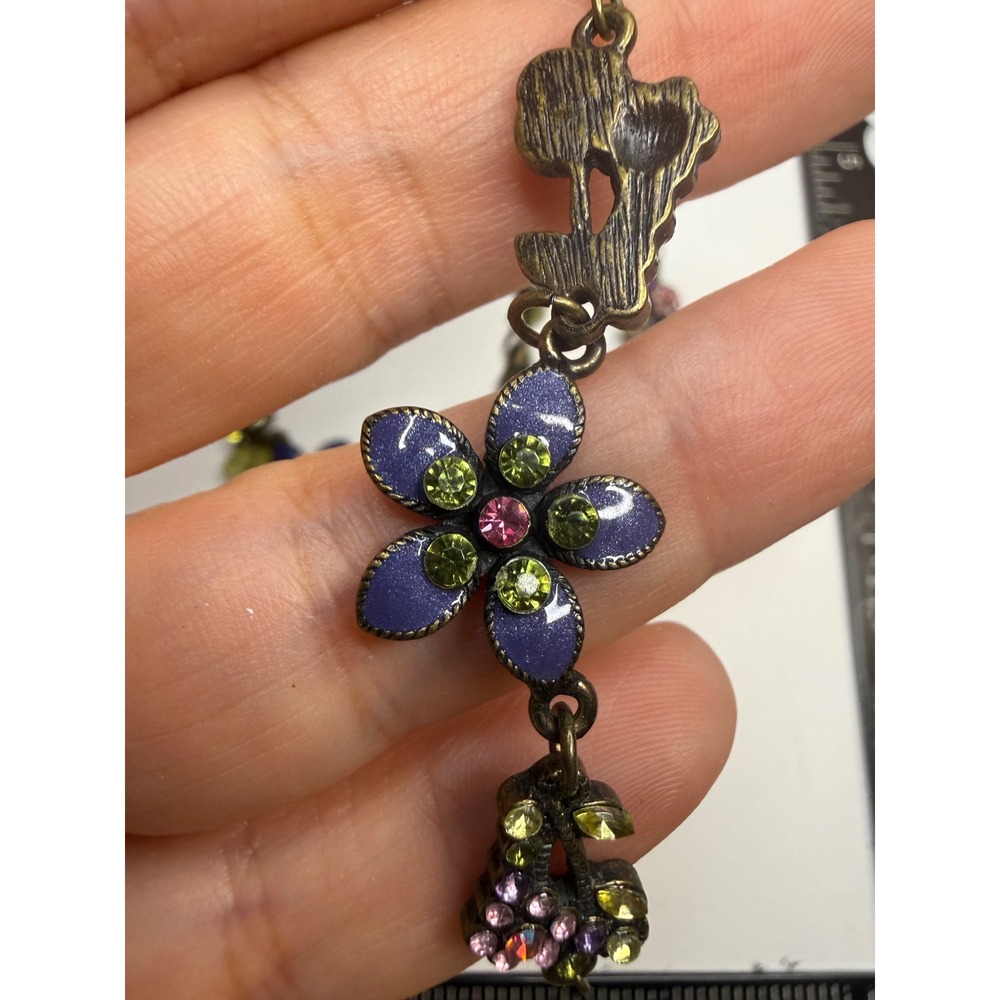 Sorrelli Floral Crystal Necklace Bracelet Earrings Set Antique Brass Purple
